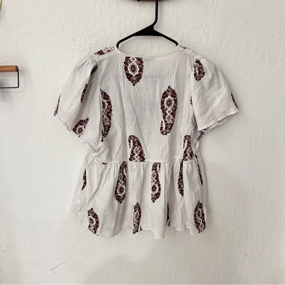 Knox Rose White Paisley Print Flutter Sleeve Tassel Boho Blouse S - Picture 3 of 6